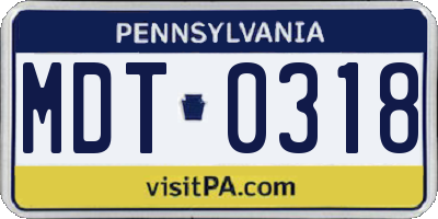 PA license plate MDT0318