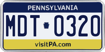 PA license plate MDT0320