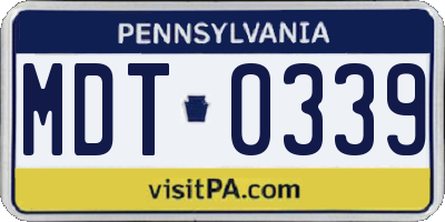 PA license plate MDT0339