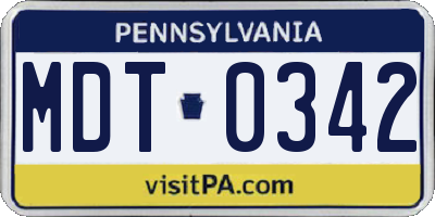 PA license plate MDT0342