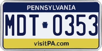 PA license plate MDT0353