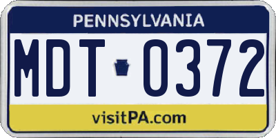 PA license plate MDT0372