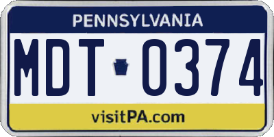 PA license plate MDT0374