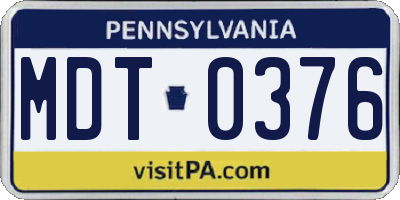 PA license plate MDT0376
