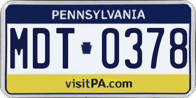 PA license plate MDT0378