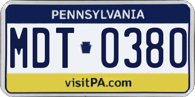 PA license plate MDT0380