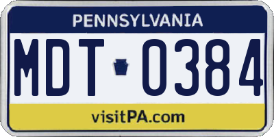 PA license plate MDT0384