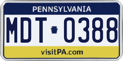 PA license plate MDT0388