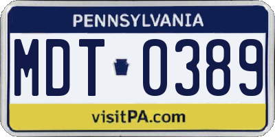 PA license plate MDT0389