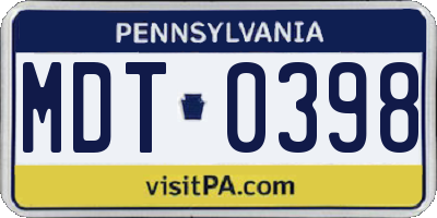 PA license plate MDT0398