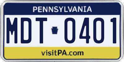 PA license plate MDT0401