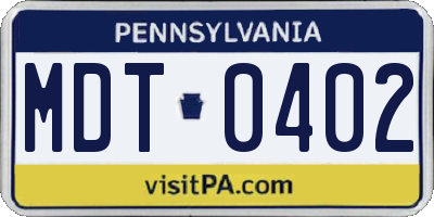 PA license plate MDT0402
