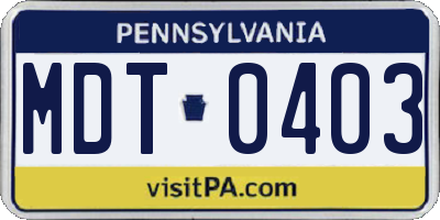 PA license plate MDT0403
