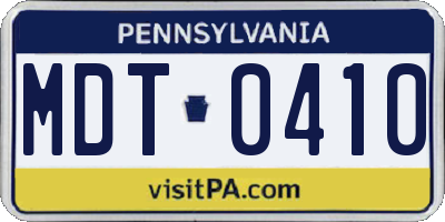 PA license plate MDT0410