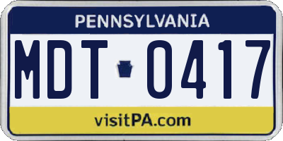PA license plate MDT0417