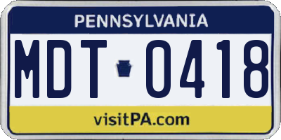 PA license plate MDT0418