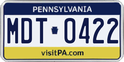 PA license plate MDT0422