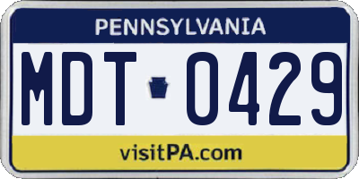 PA license plate MDT0429