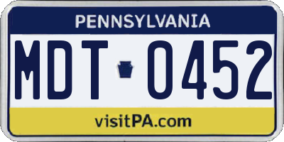 PA license plate MDT0452