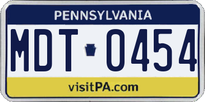 PA license plate MDT0454
