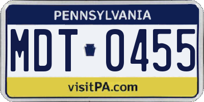 PA license plate MDT0455