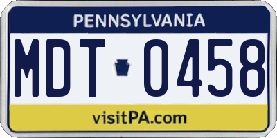 PA license plate MDT0458