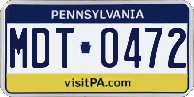 PA license plate MDT0472