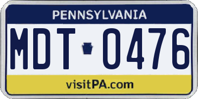PA license plate MDT0476