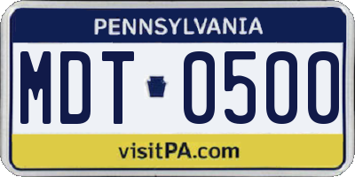 PA license plate MDT0500