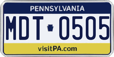 PA license plate MDT0505