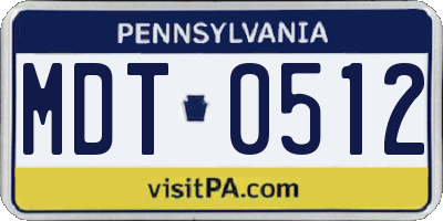 PA license plate MDT0512