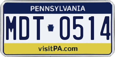 PA license plate MDT0514