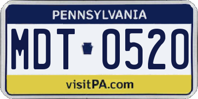 PA license plate MDT0520