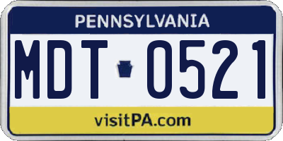 PA license plate MDT0521