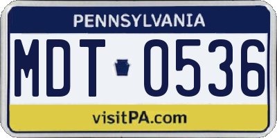 PA license plate MDT0536
