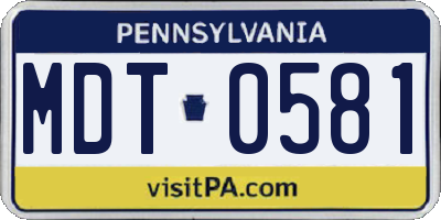 PA license plate MDT0581