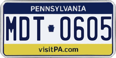 PA license plate MDT0605