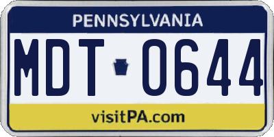 PA license plate MDT0644