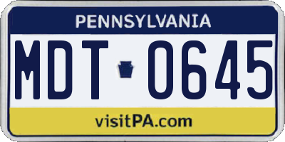 PA license plate MDT0645