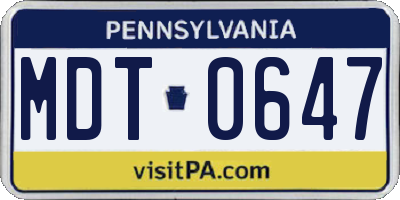 PA license plate MDT0647