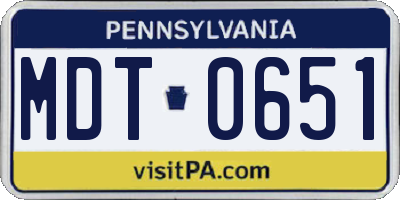 PA license plate MDT0651
