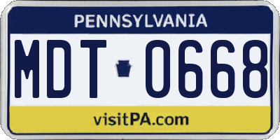 PA license plate MDT0668