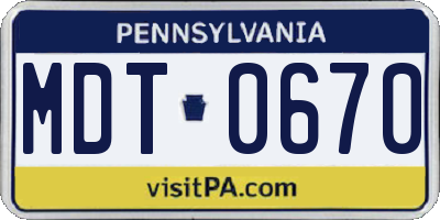 PA license plate MDT0670