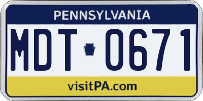 PA license plate MDT0671