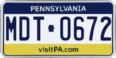 PA license plate MDT0672