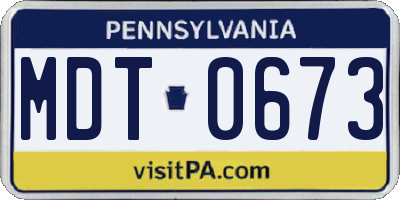 PA license plate MDT0673