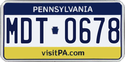 PA license plate MDT0678