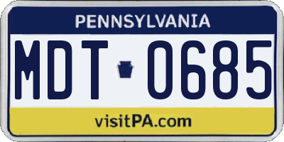 PA license plate MDT0685