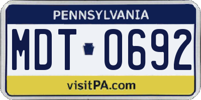 PA license plate MDT0692