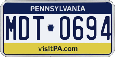 PA license plate MDT0694
